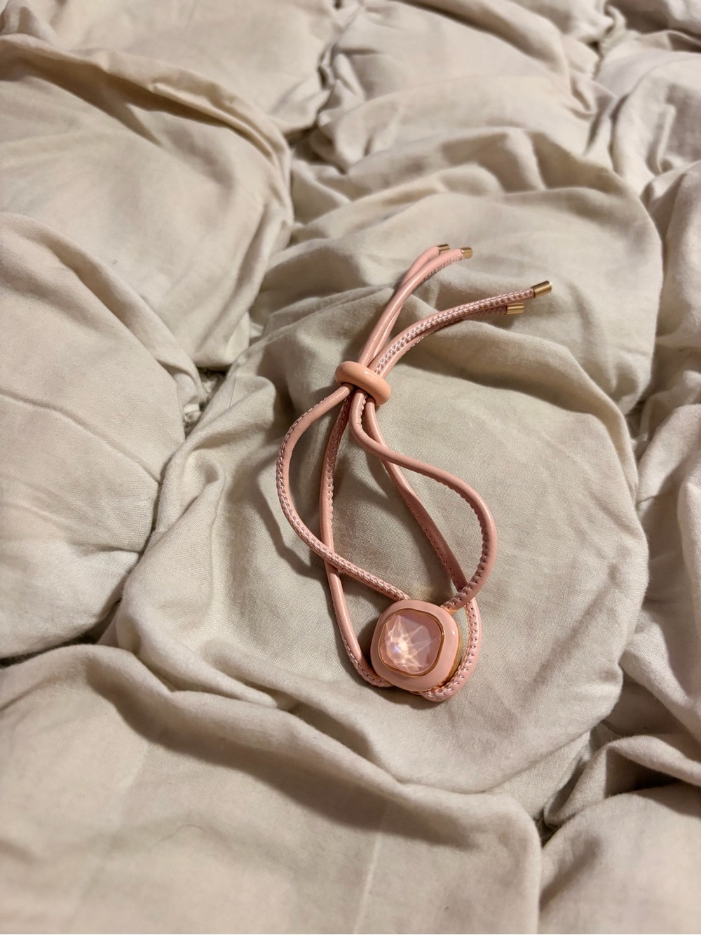 Pink Stone Cord Bracelet with Gold-Tone Accents